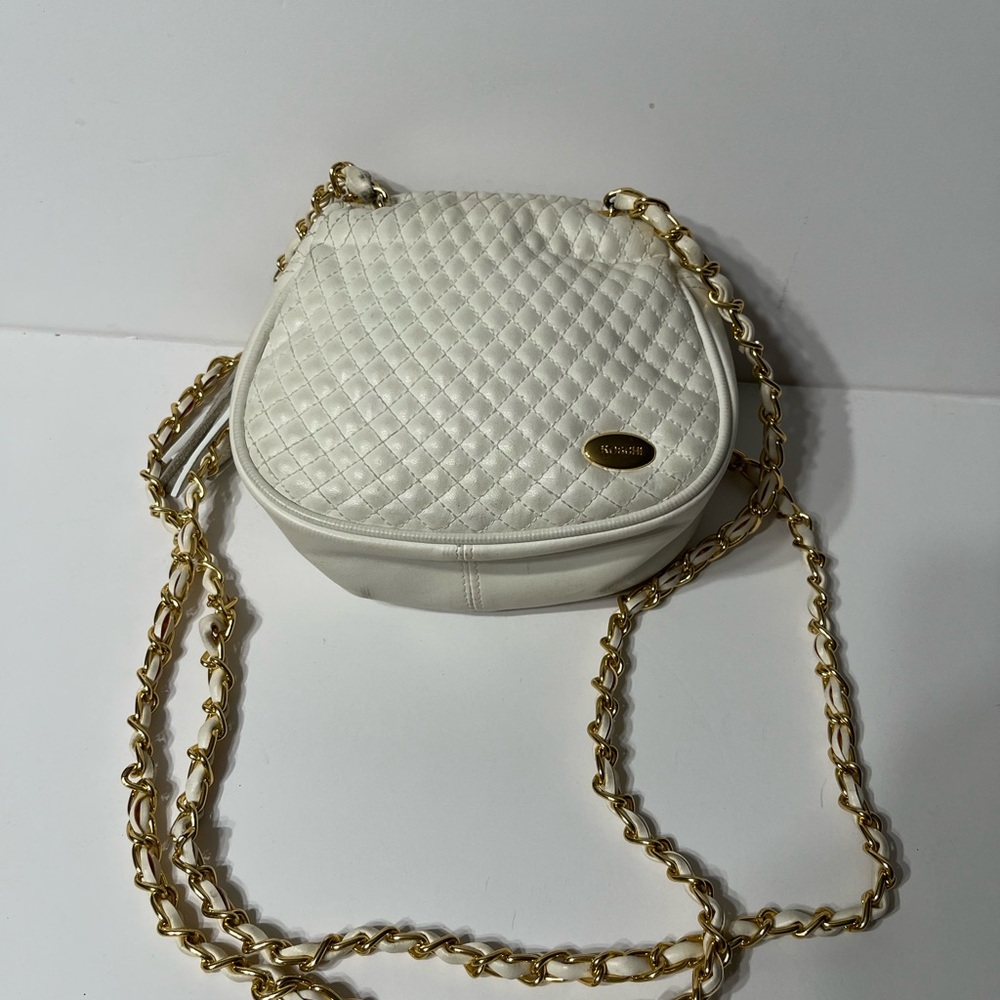 Koschi White Quilt Women’s Decorative Shoulder Strap With Gold Tassel,